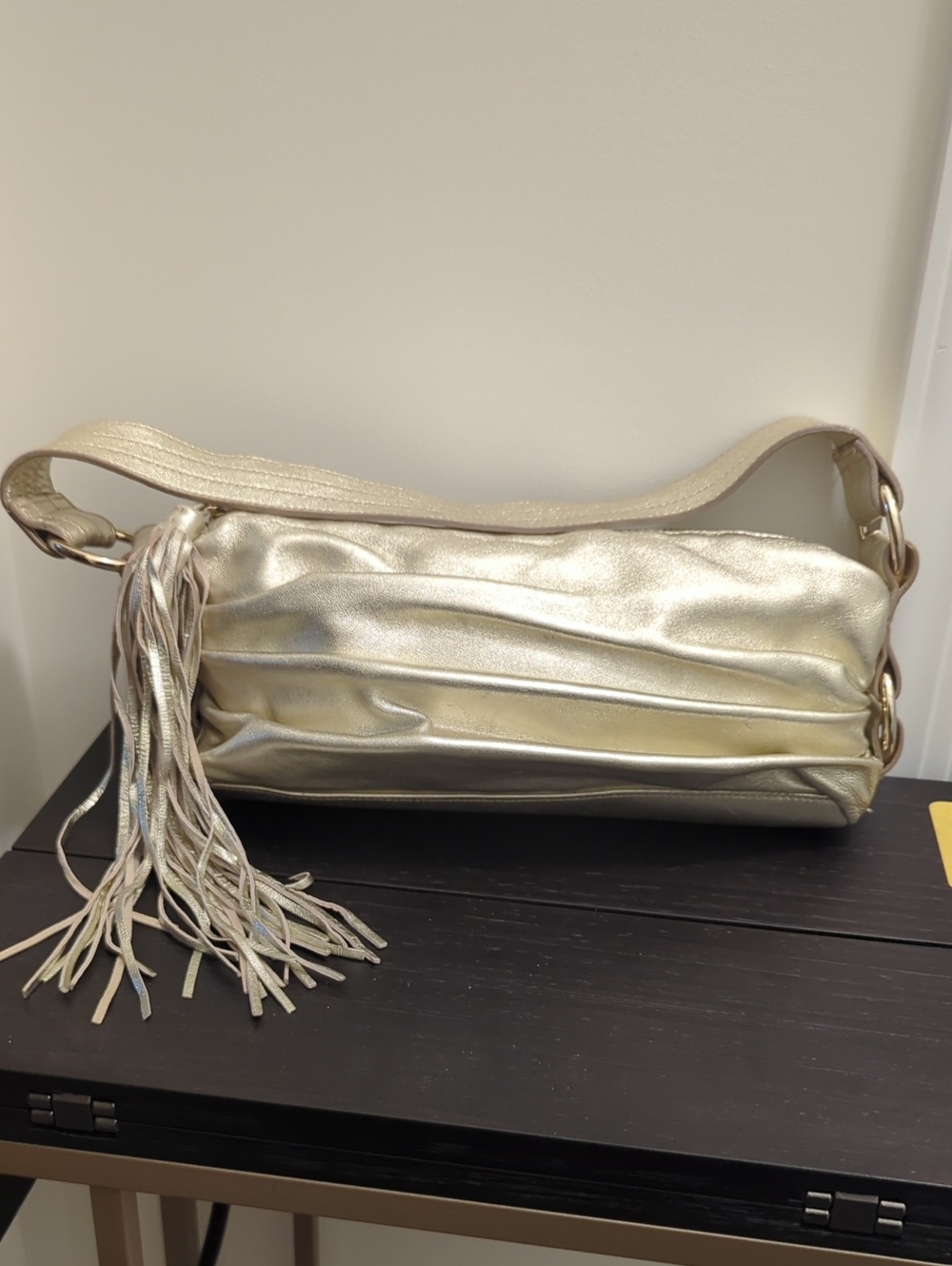 Express Metallic Gold Shoulder Bag with Tassel